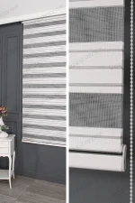 Beyaz Gri Bambu Şerit Zebra Perde - 3010 v02