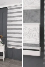 Gümüş Simli Sarmaşık Desen Plise Zebra Perde - 4050 v01